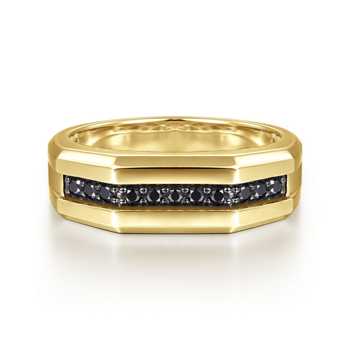 14K Yellow Gold Ring with Black Diamond Inlay in High Polished Finish
