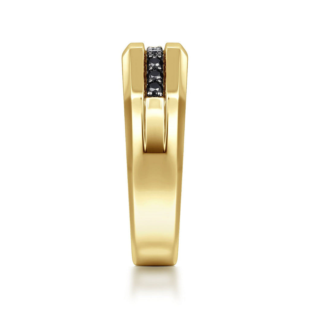 14K Yellow Gold Ring with Black Diamond Inlay in High Polished Finish