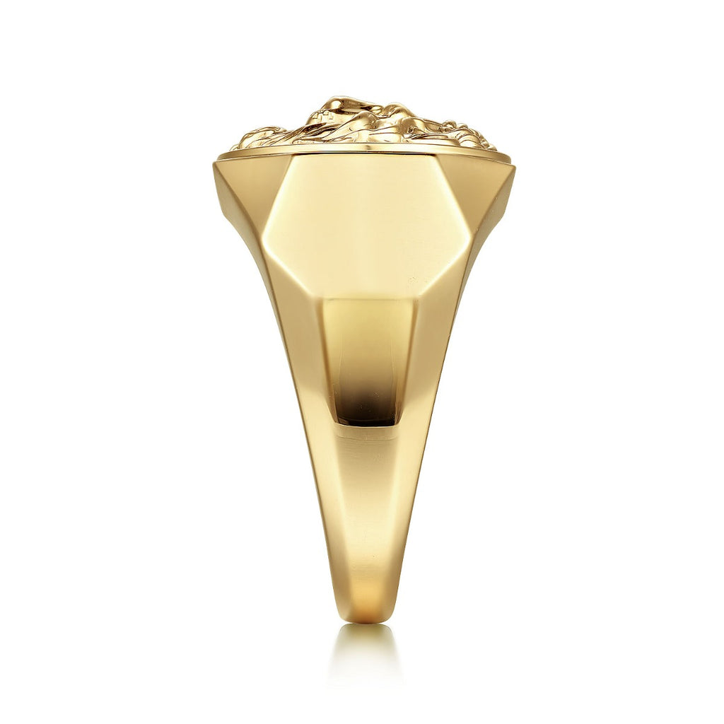 14K Yellow Gold Lion Head Ring in High Polished Finish