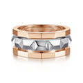 14K Rose-White Gold Wide Faceted Ring in High Polished Finish