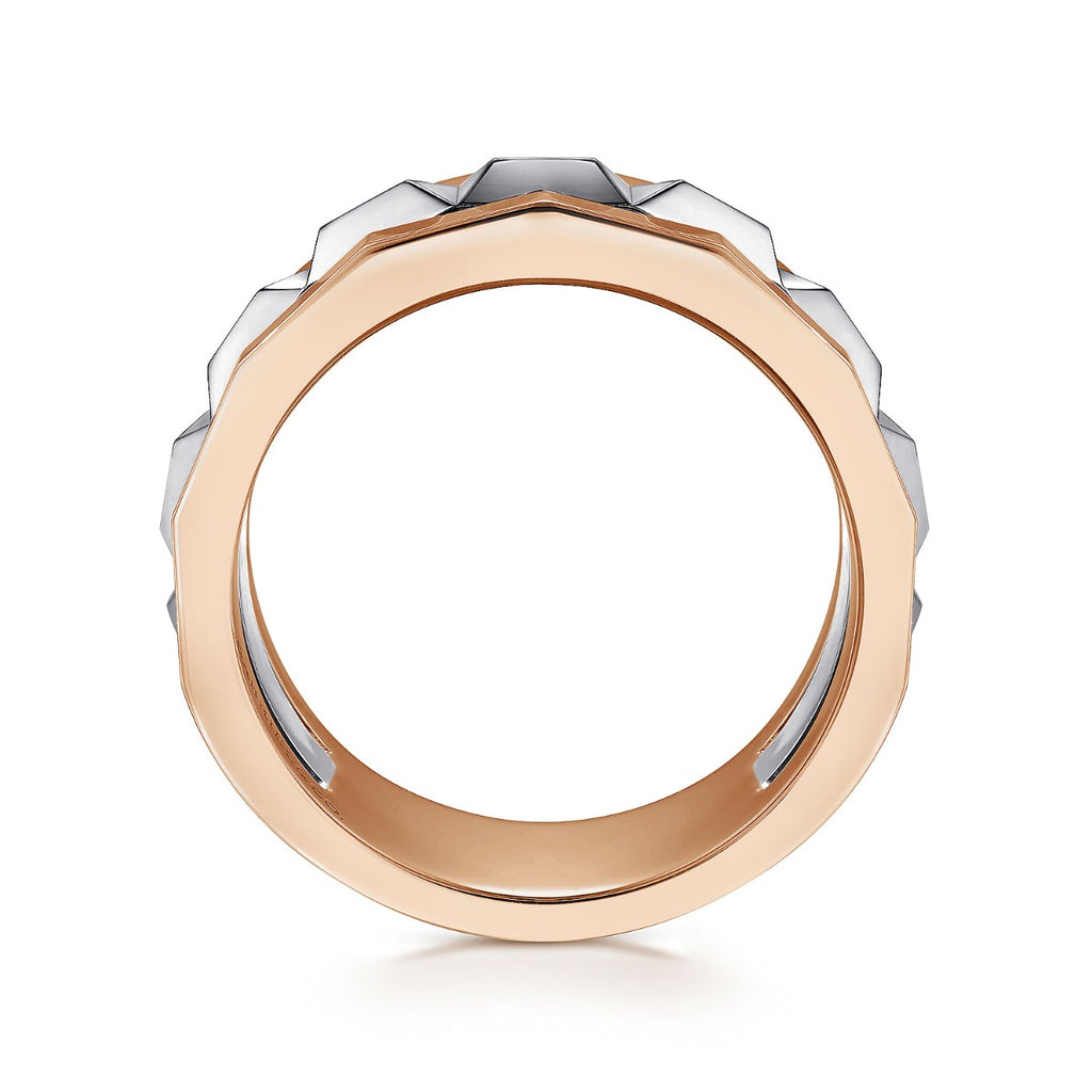 14K Rose-White Gold Wide Faceted Ring in High Polished Finish