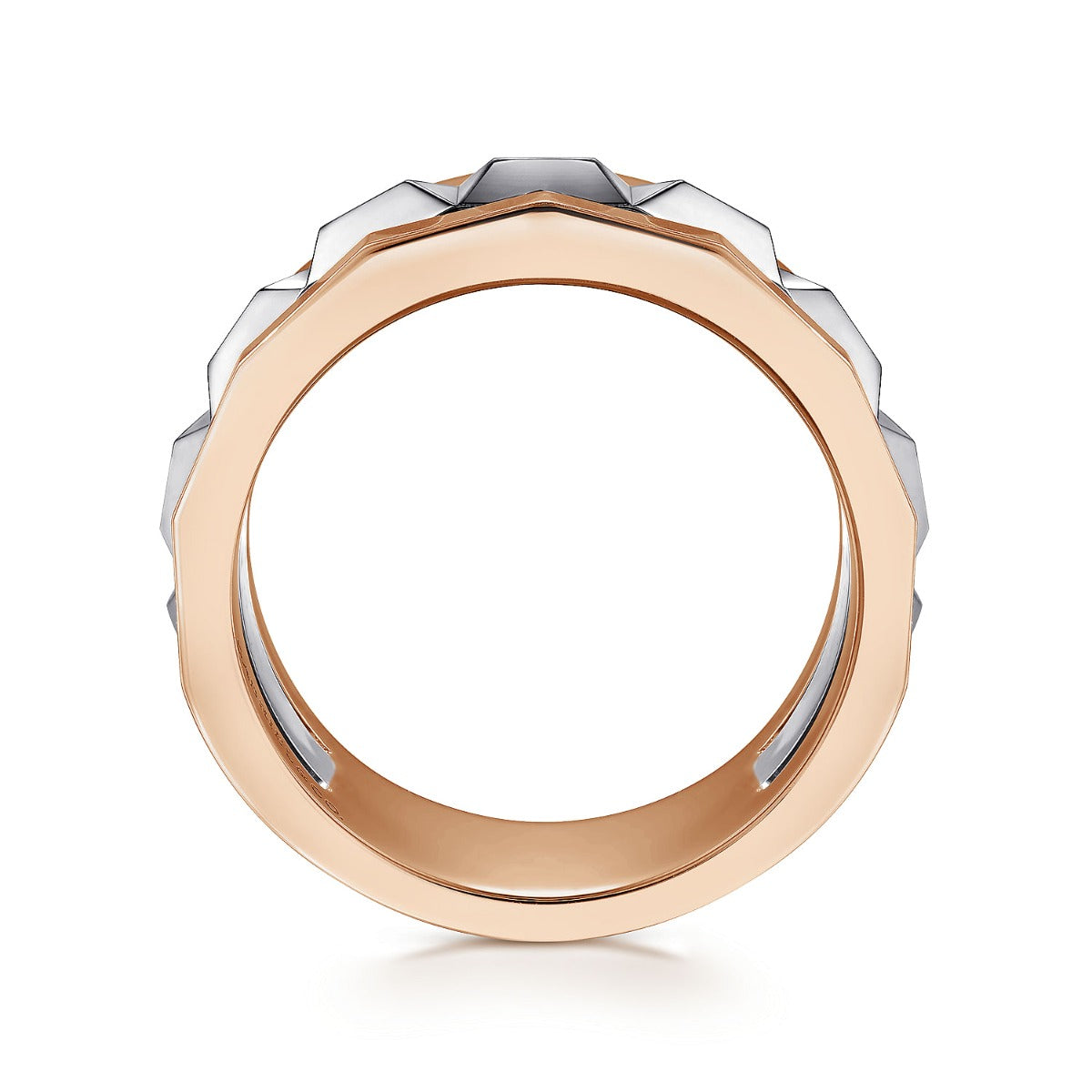 14K Rose-White Gold Wide Faceted Ring in High Polished Finish