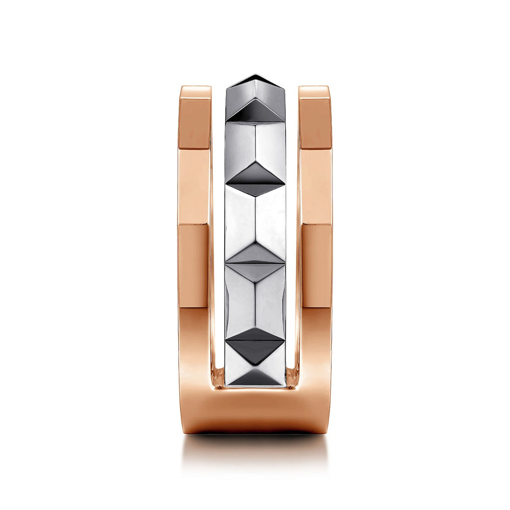 14K Rose-White Gold Wide Faceted Ring in High Polished Finish