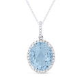 Front View Blue Topaz and Diamond Pendant with Chain in White Gold