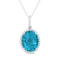 Front View Created Paraiba Tourmaline and Diamond Pendant with Chain in White Gold