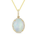 Front View Opal and Diamond Pendant with Chain in Yellow Gold