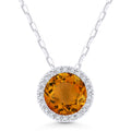 Front View Citrine and Diamond Pendant with Chain in White Gold