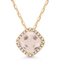 Created Morganite and Diamond Halo Pendant and Necklace Front View Rose Gold
