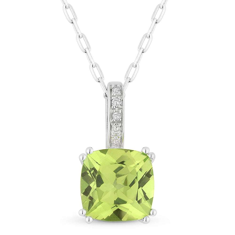 Peridot and Diamond White Gold Pendant
