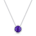 Front View Amethyst and Diamond Pendant with Chain in White Gold