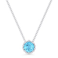 Front View Blue Topaz and Diamond Pendant with Chain in White Gold