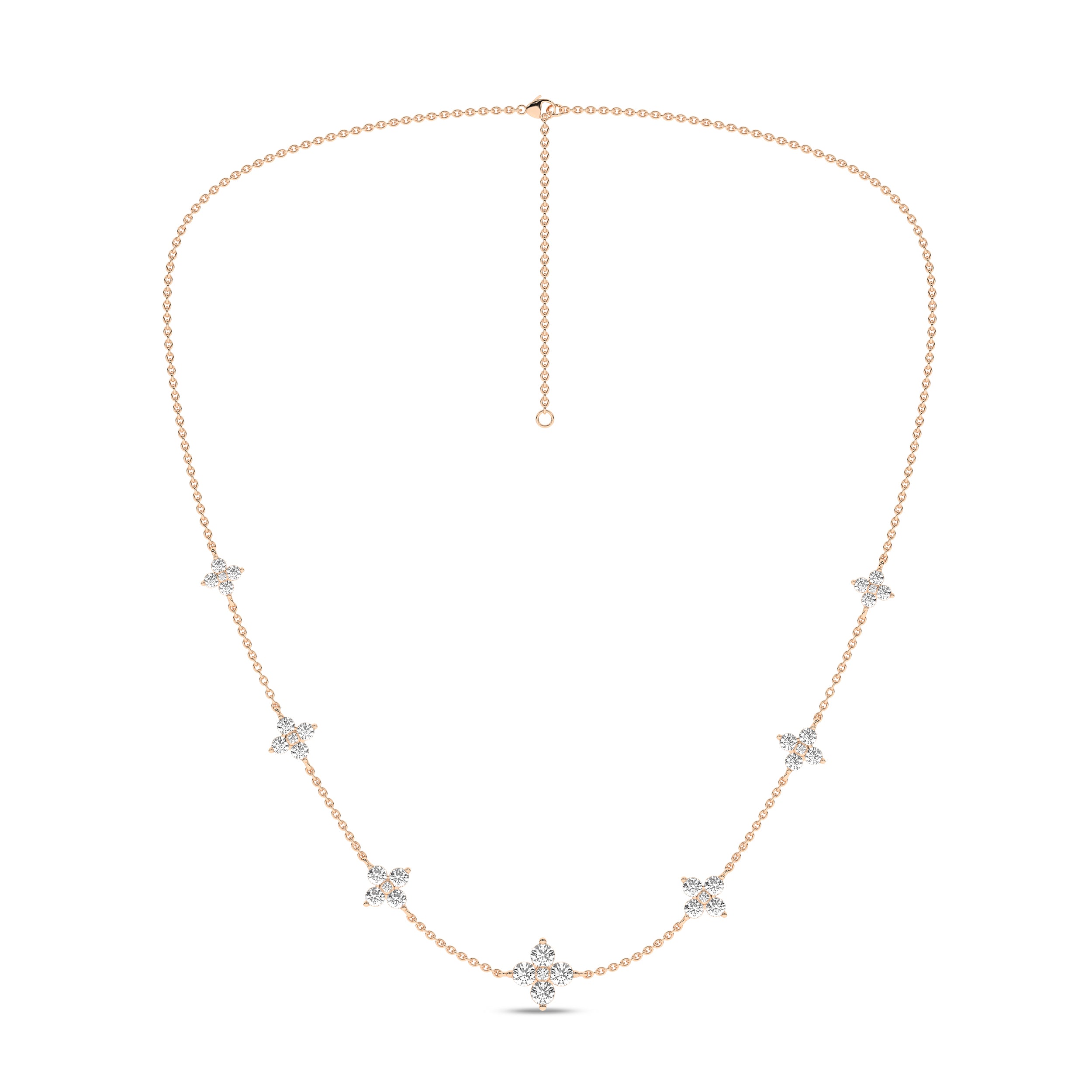 Flower Petals Stud Station Necklace (Round)