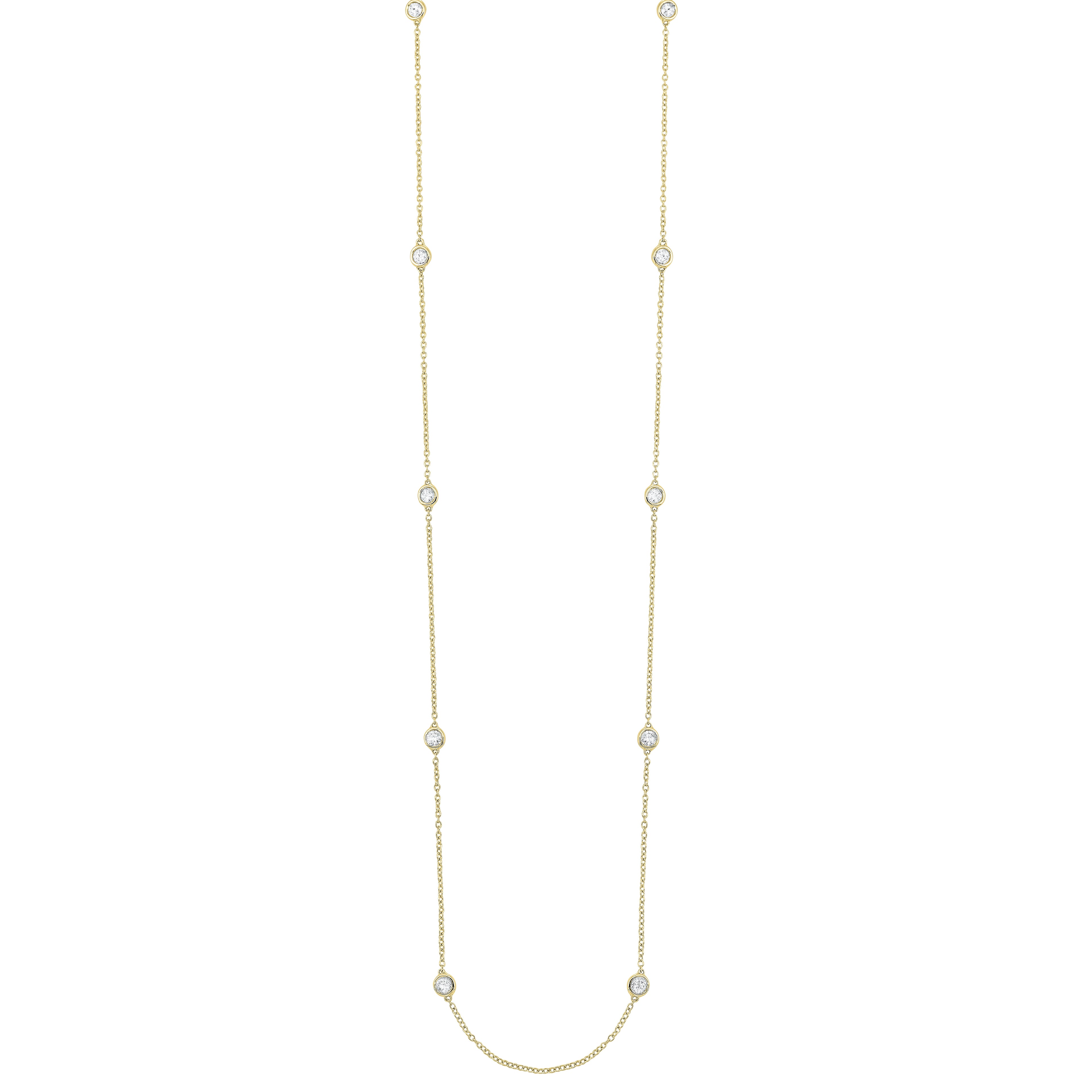 Front View Diamond Station Necklace in 14K Yellow Gold