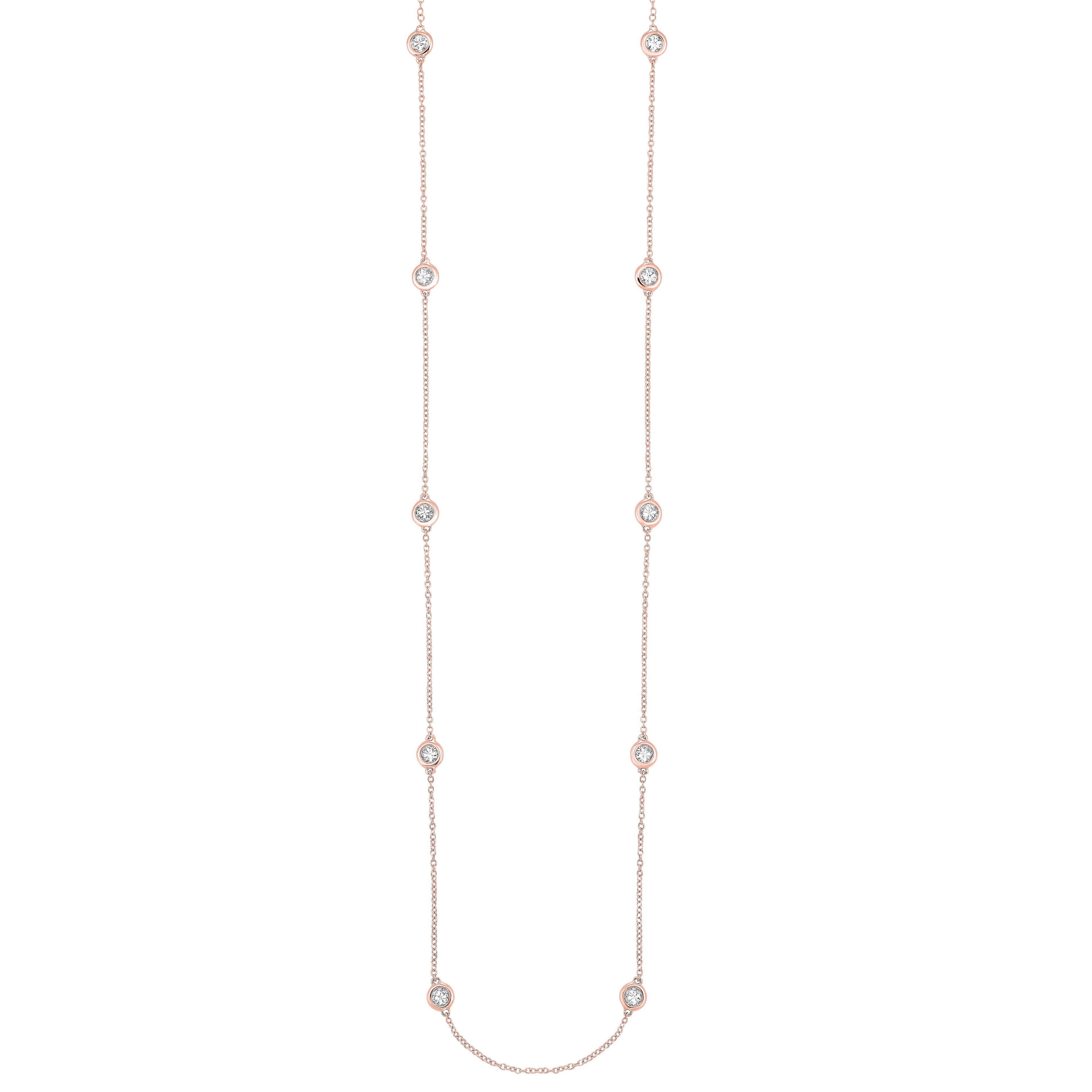 Front View Diamond Station Necklace in 14K Rose Gold