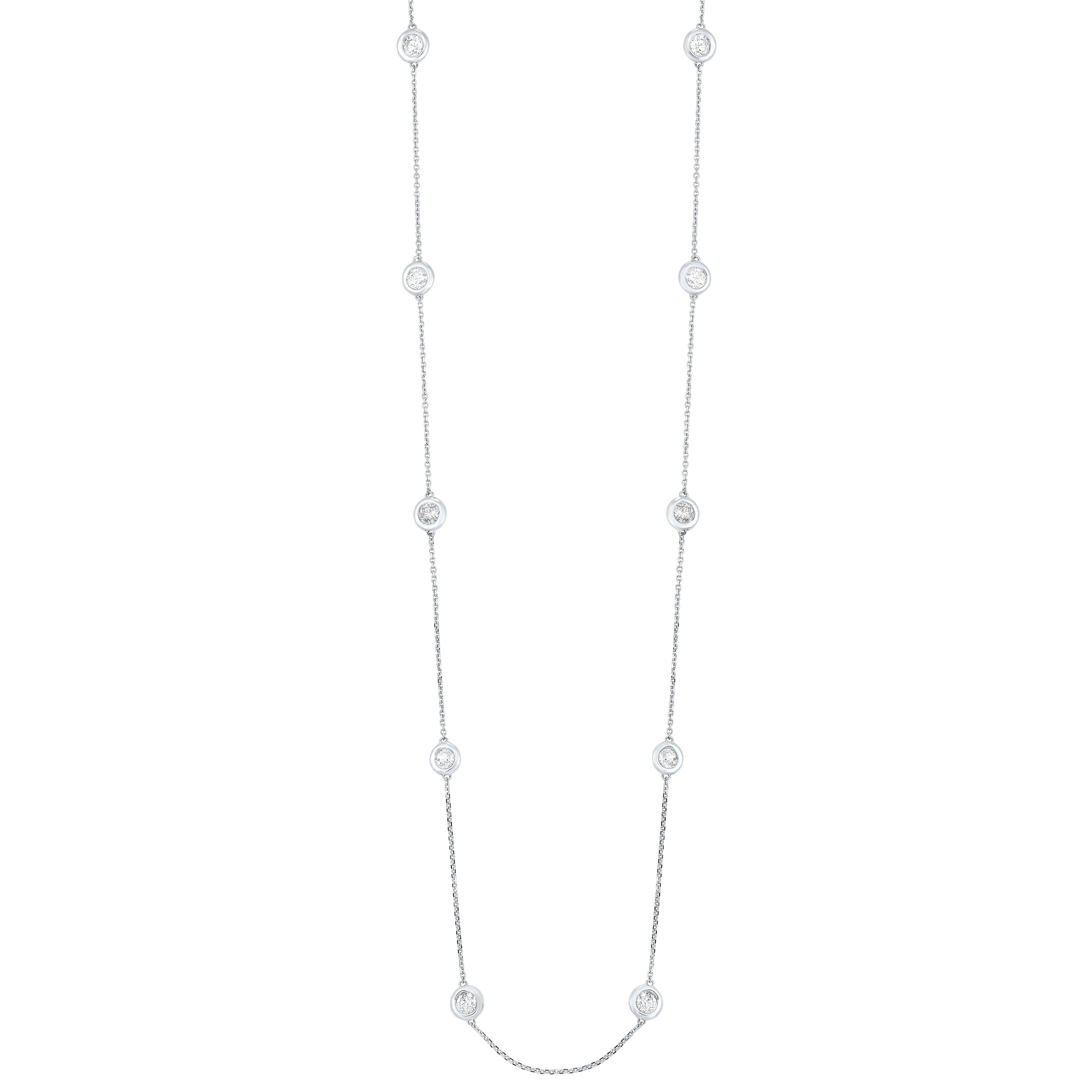 Front View Diamond Station Necklace in 14K White Gold
