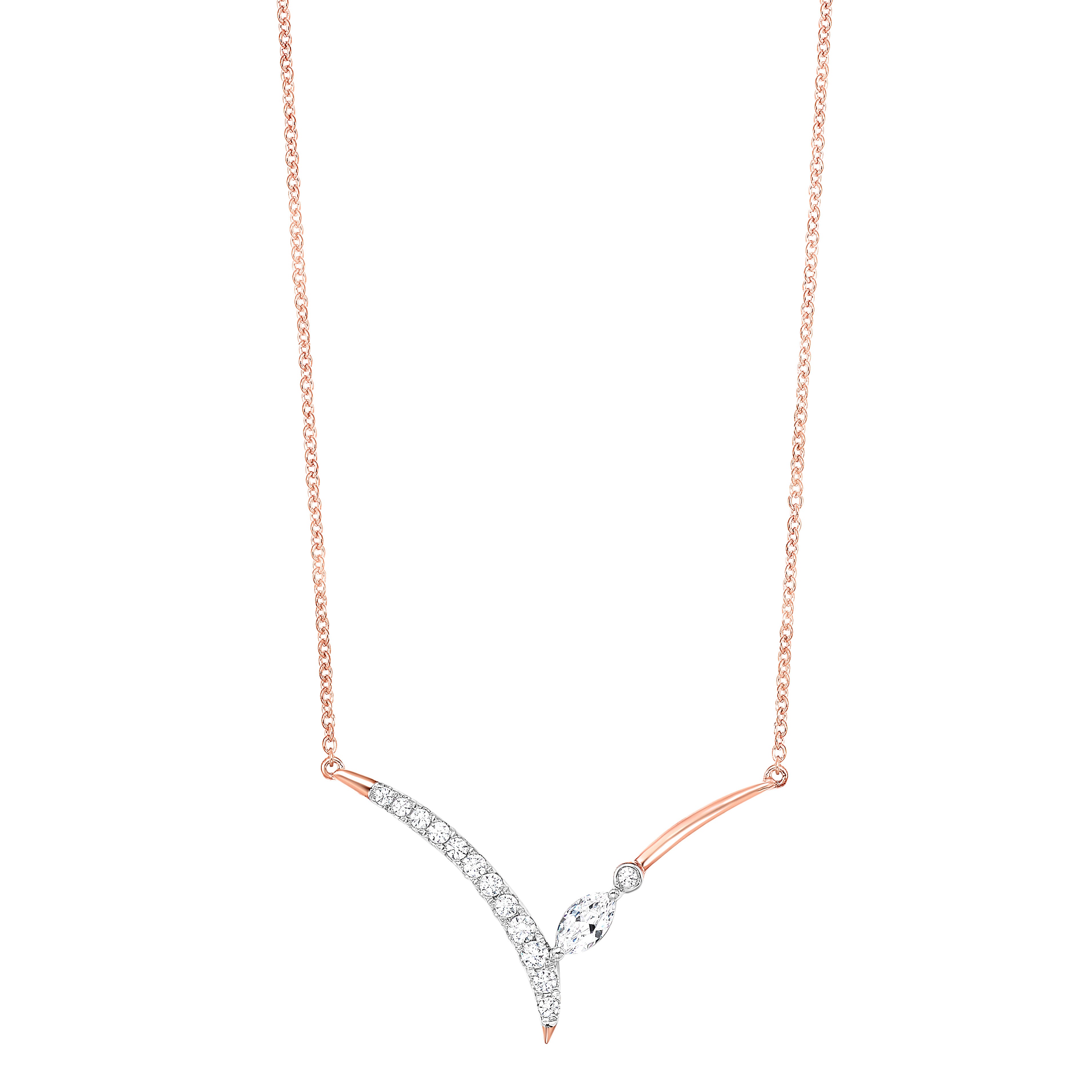 Front View Diamond V-Shaped Chevron Pendant Necklace
