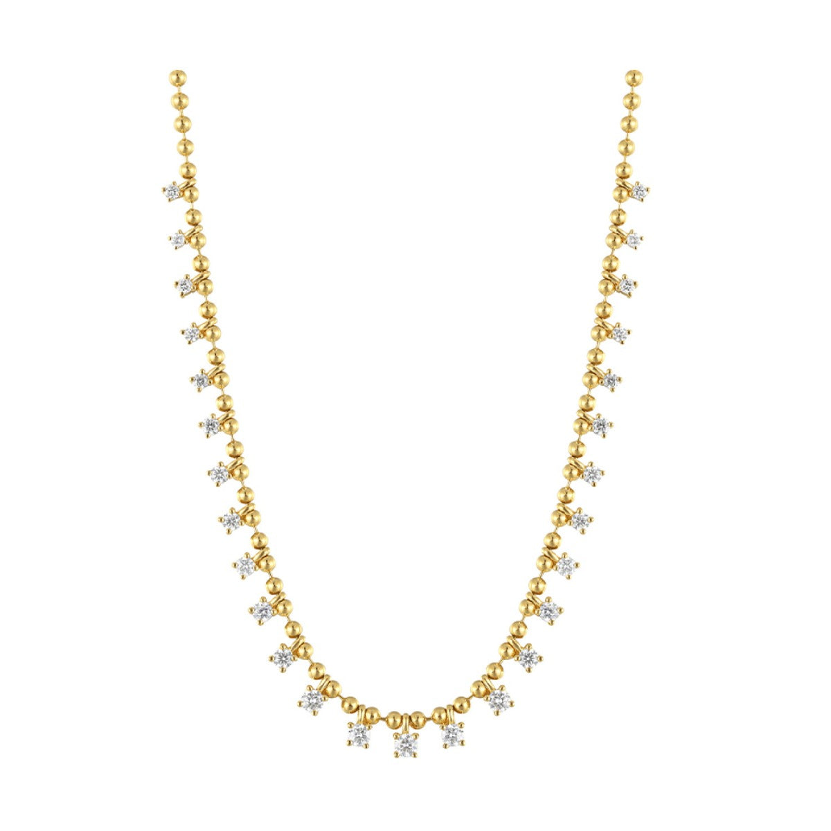 14K Yellow Gold Diamond Cluster Bead Necklace 1.75 CTW