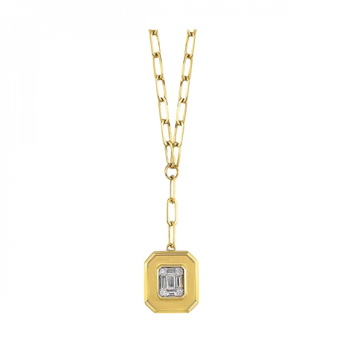 14K Yellow Gold .14 CTW Diamond Baguette Pendant Necklace