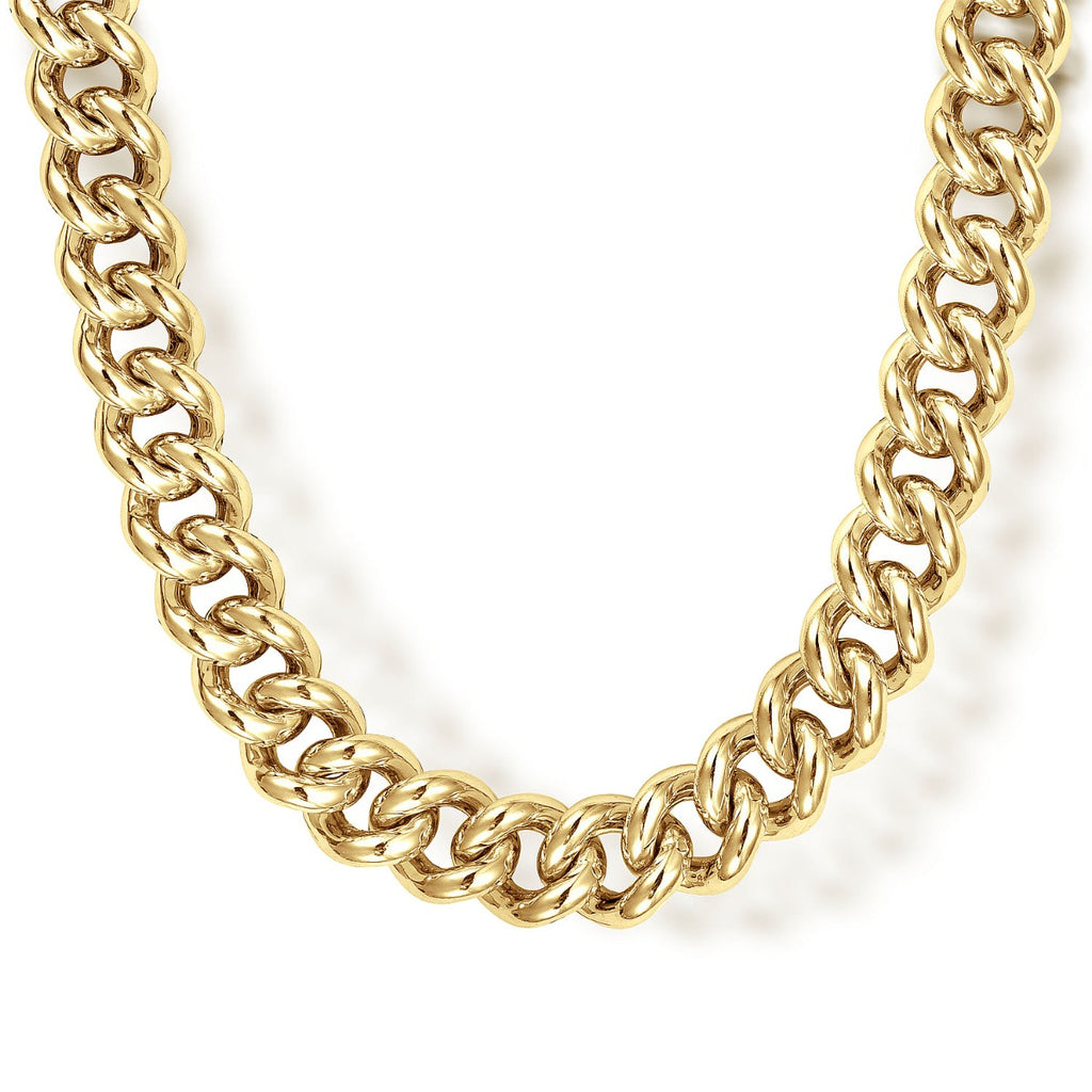22 Inch 7mm 14K Yellow Gold Solid Men's Cuban Link Chain Necklace