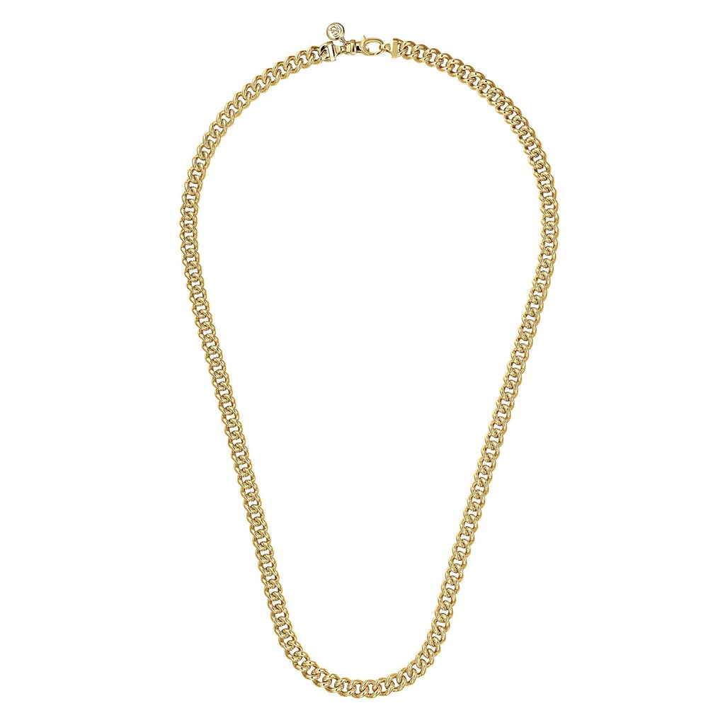 22 Inch 7mm 14K Yellow Gold Solid Men's Cuban Link Chain Necklace