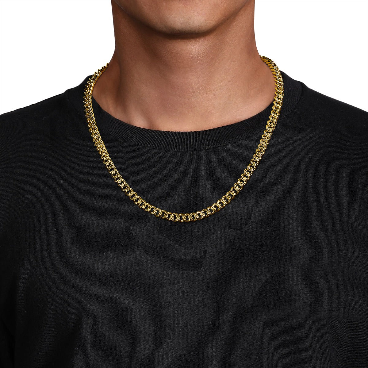 22 Inch 7mm 14K Yellow Gold Solid Men's Cuban Link Chain Necklace