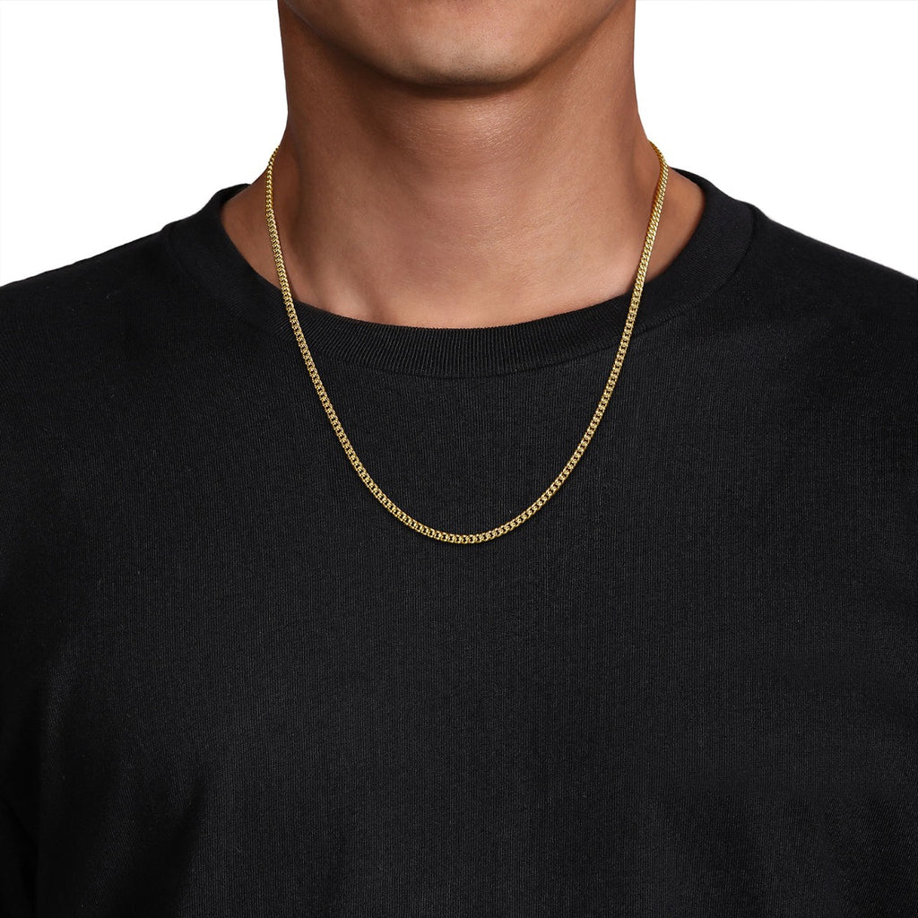 22 Inch 3mm 14K Yellow Gold Hollow Men's Cuban Link Chain Necklace