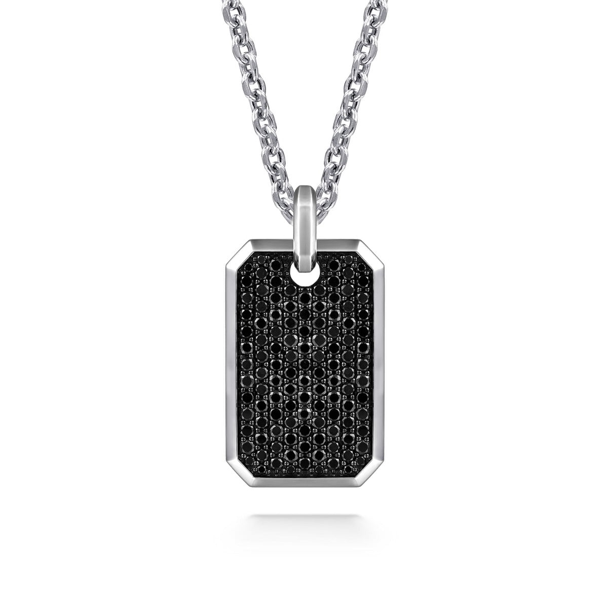 22 Inch 925 Sterling Silver Black Spinel Compass Pendant Necklace