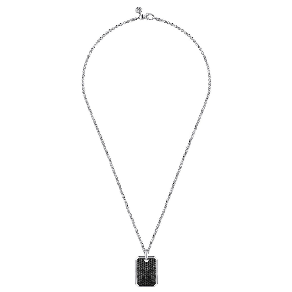 22 Inch 925 Sterling Silver Black Spinel Compass Pendant Necklace