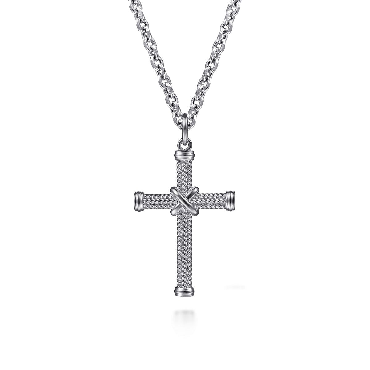 22 Inch 925 Sterling Silver X Center Twisted Rope Cross Pendant Necklace
