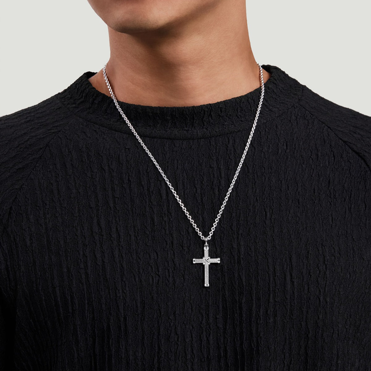 22 Inch 925 Sterling Silver X Center Twisted Rope Cross Pendant