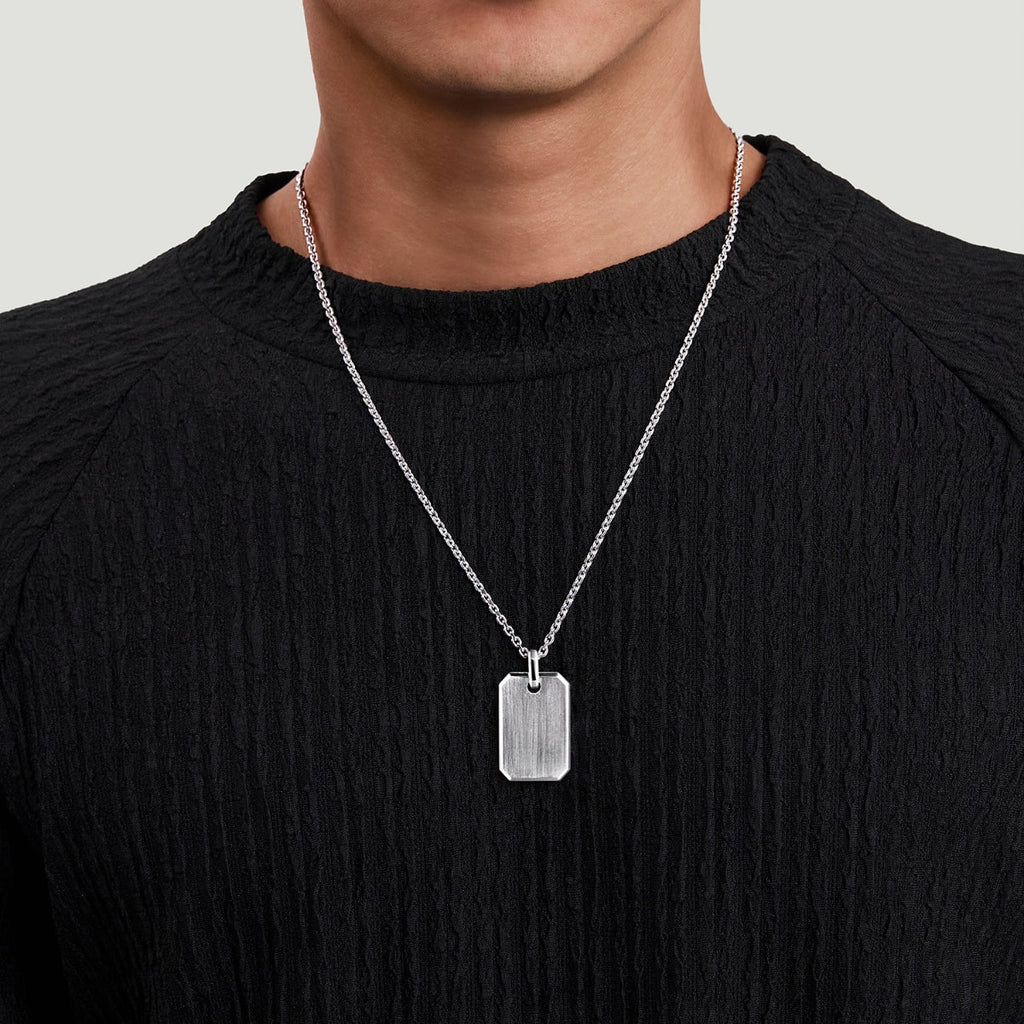 22 Inch 925 Sterling Silver Dog Tag Pendant Necklace