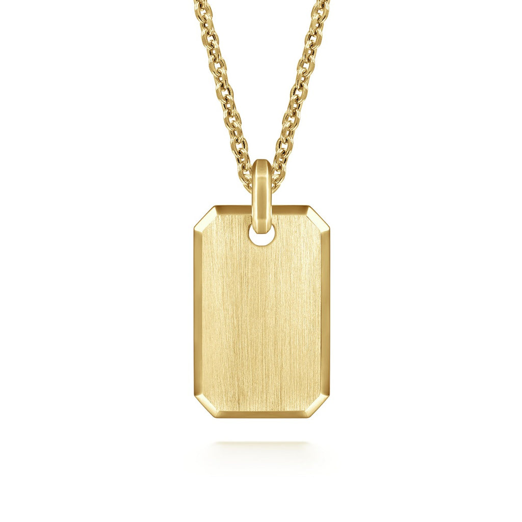 22 Inch 14K Yellow Gold Dog Tag Pendant Necklace