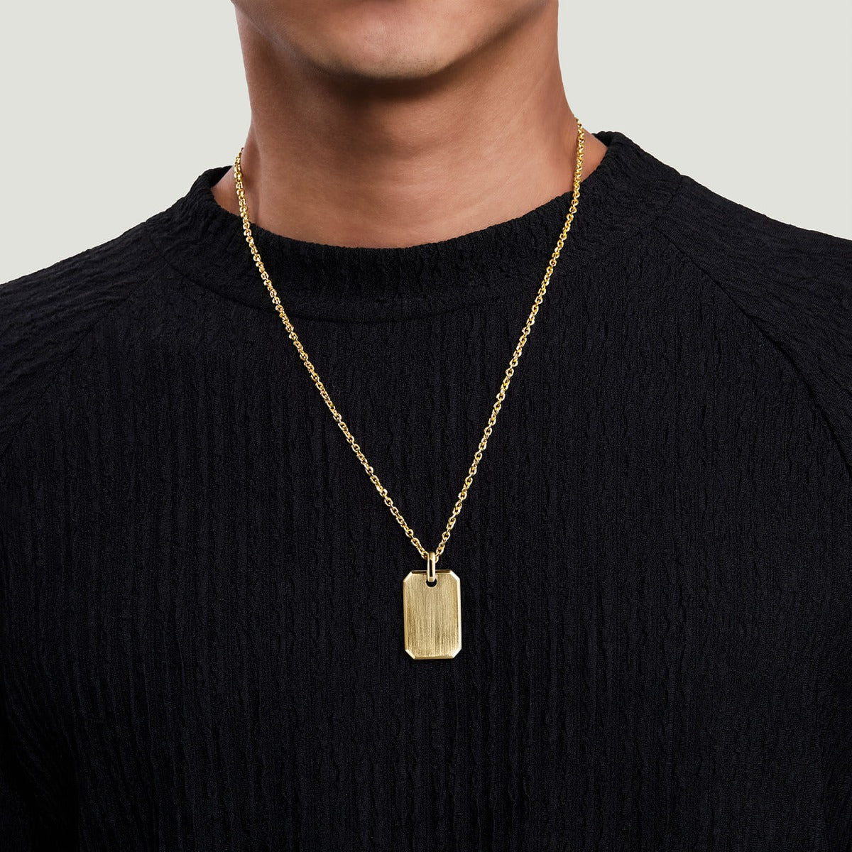 22 Inch 14K Yellow Gold Dog Tag Pendant Necklace
