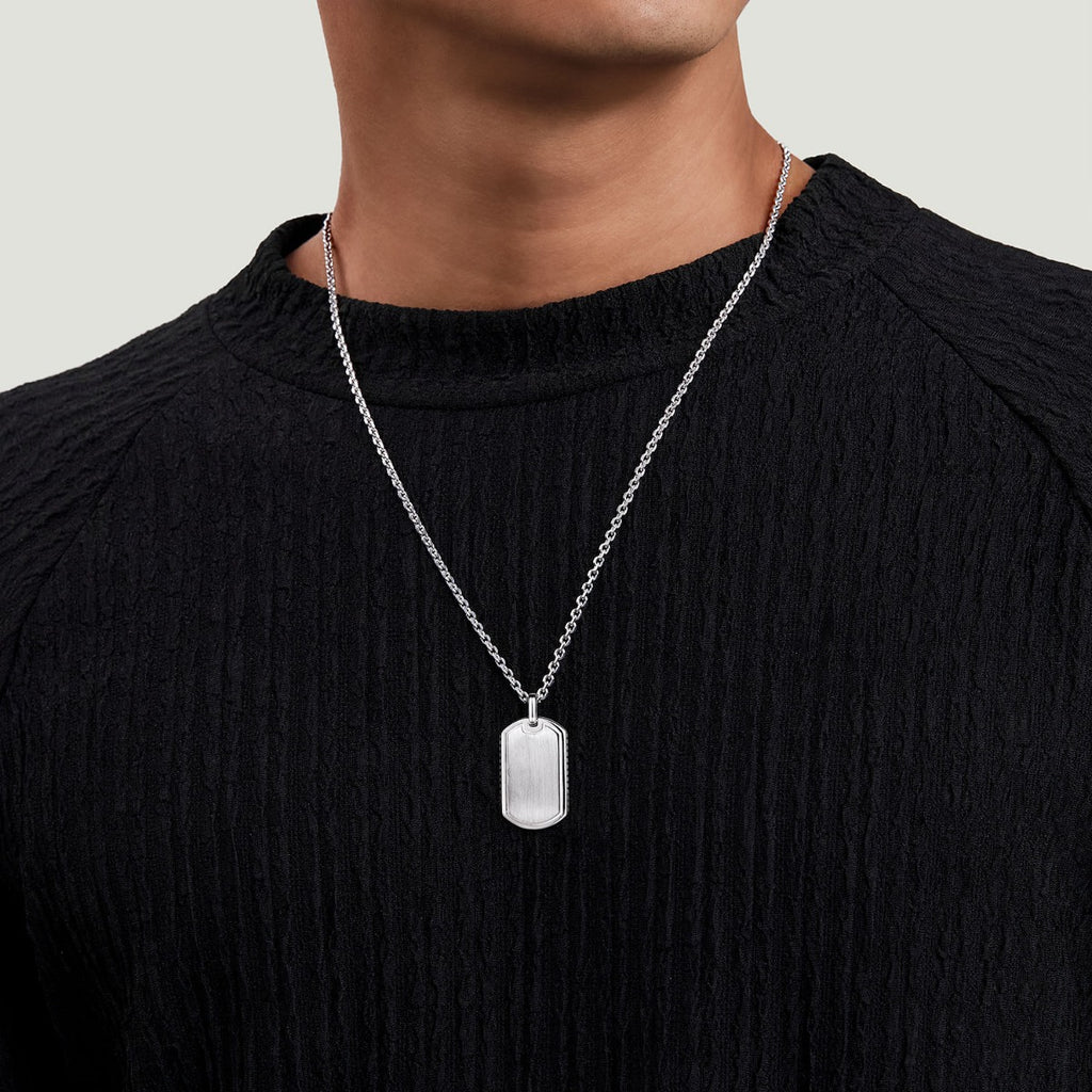 22 Inch 925 Sterling Silver Dog Tag Pendant Necklace