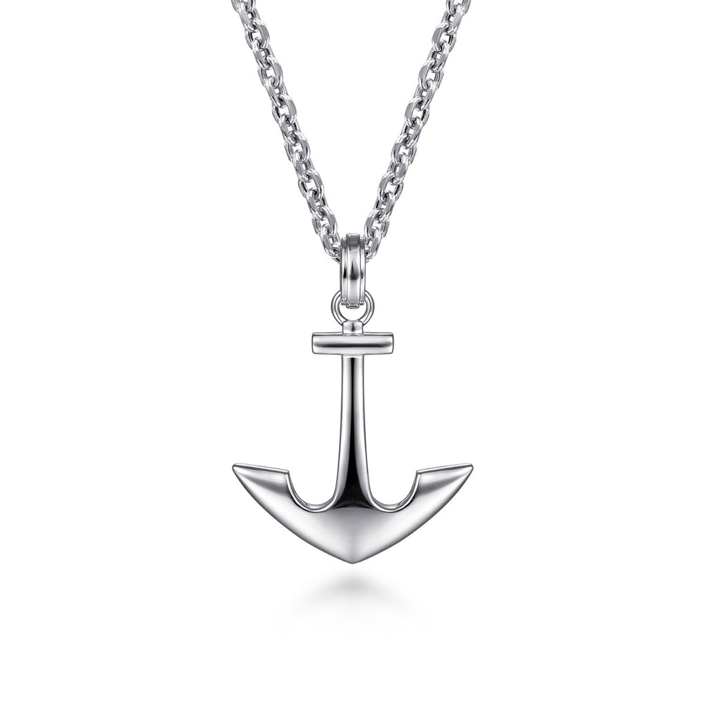 22 Inch 925 Sterling Silver Anchor Pendant Necklace