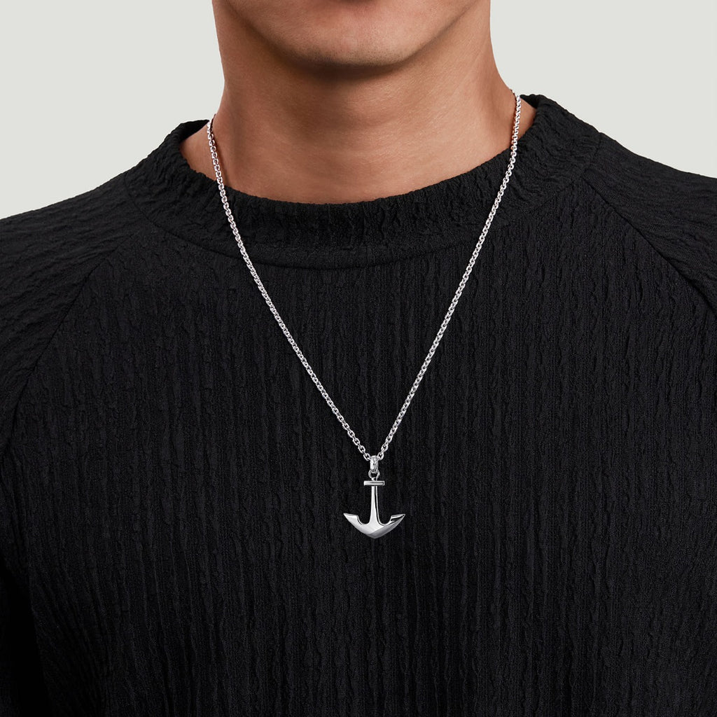 22 Inch 925 Sterling Silver Anchor Pendant Necklace