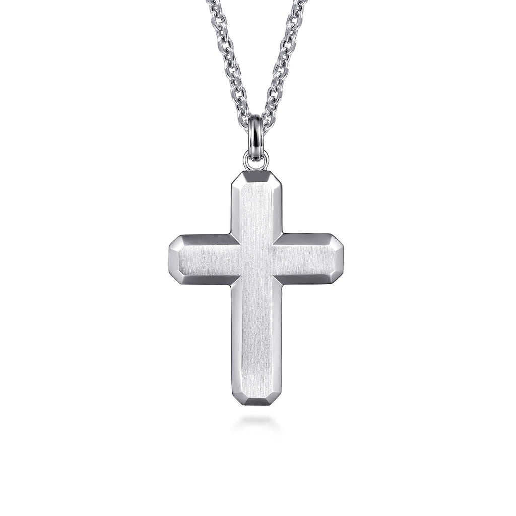 22 Inch 925 Sterling Silver Geometric Cross Pendant Necklace