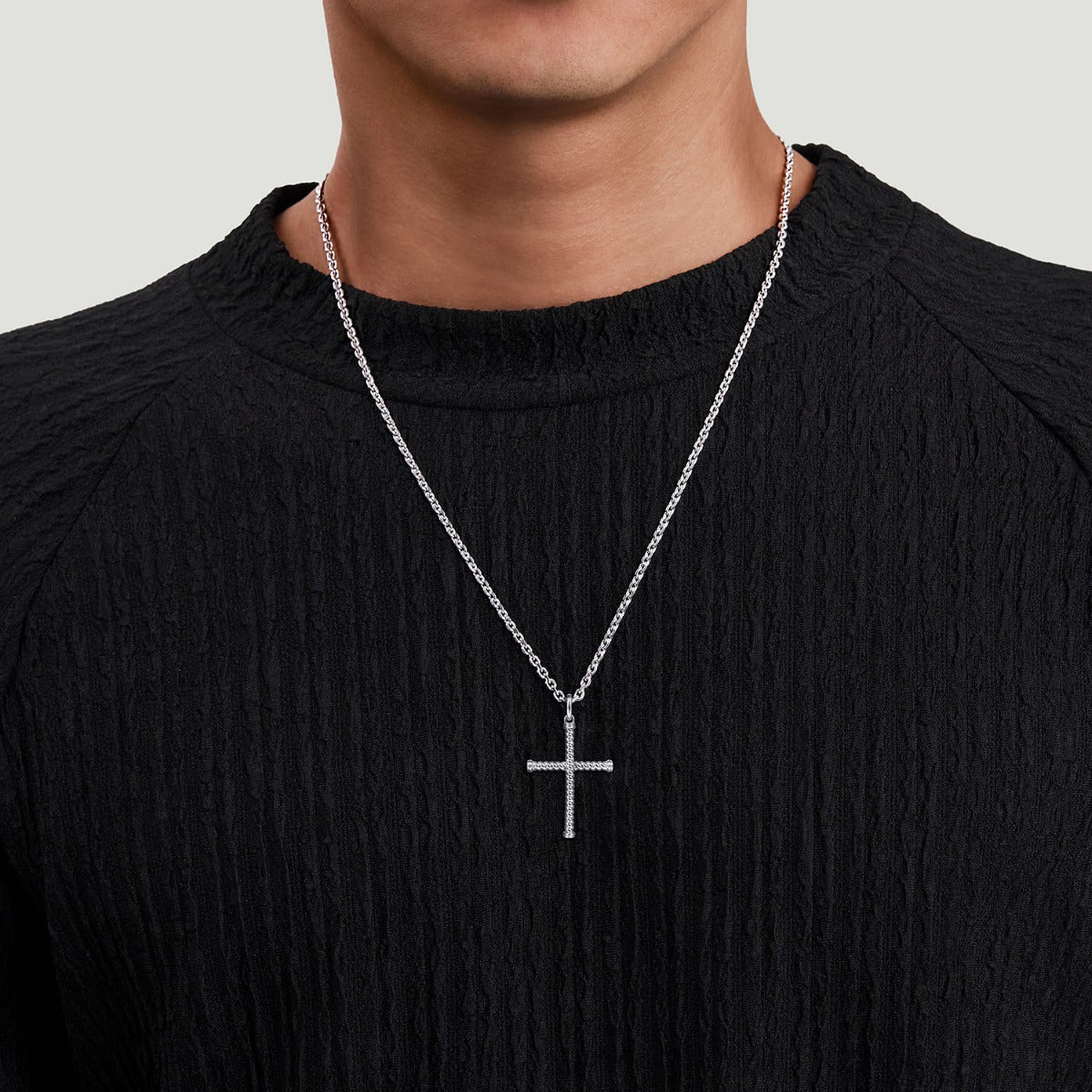22 Inch 925 Sterling Silver Twisted Rope Cross Pendant Necklace