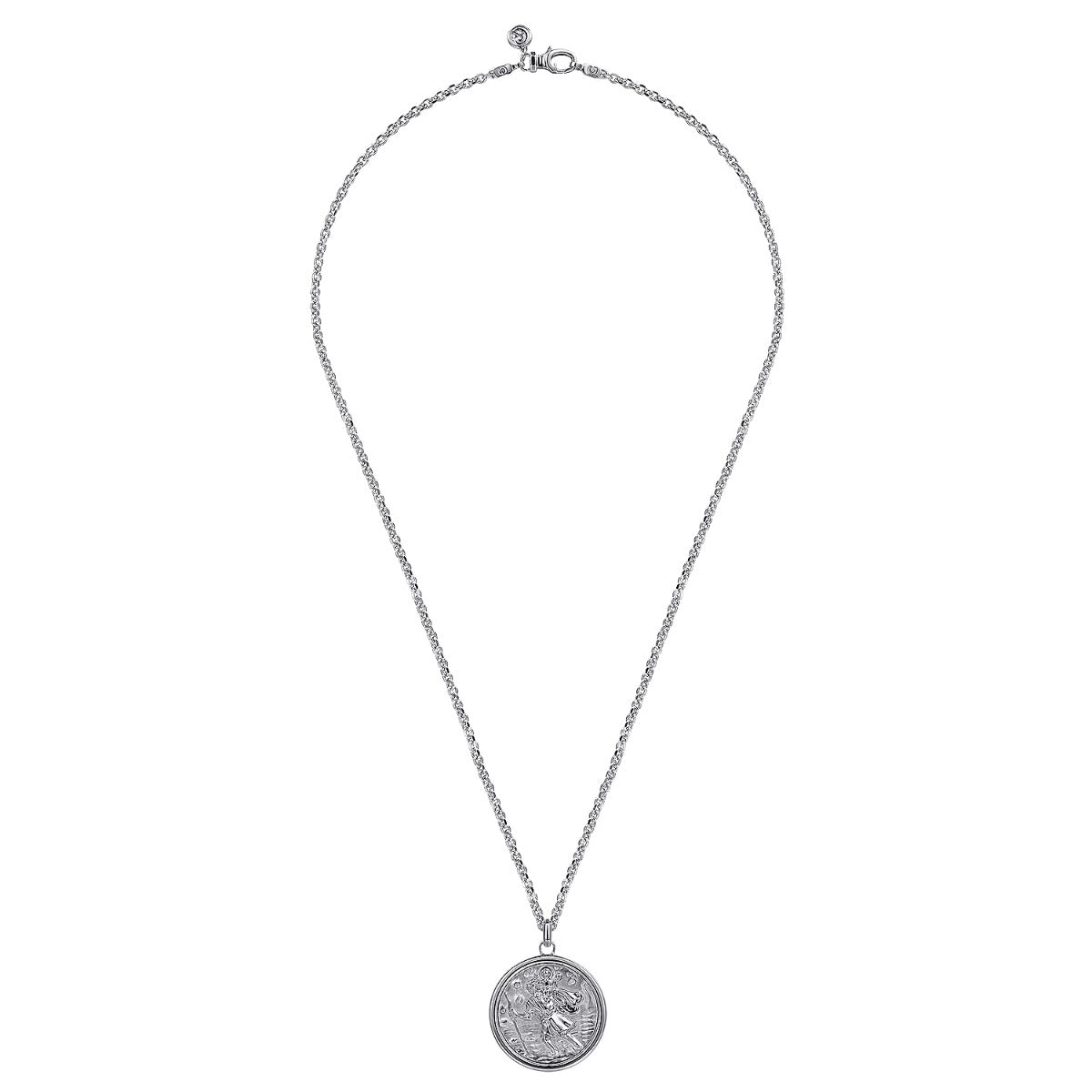 22 Inch 925 Sterling Silver Round St Christopher Protect US Pendant Necklace