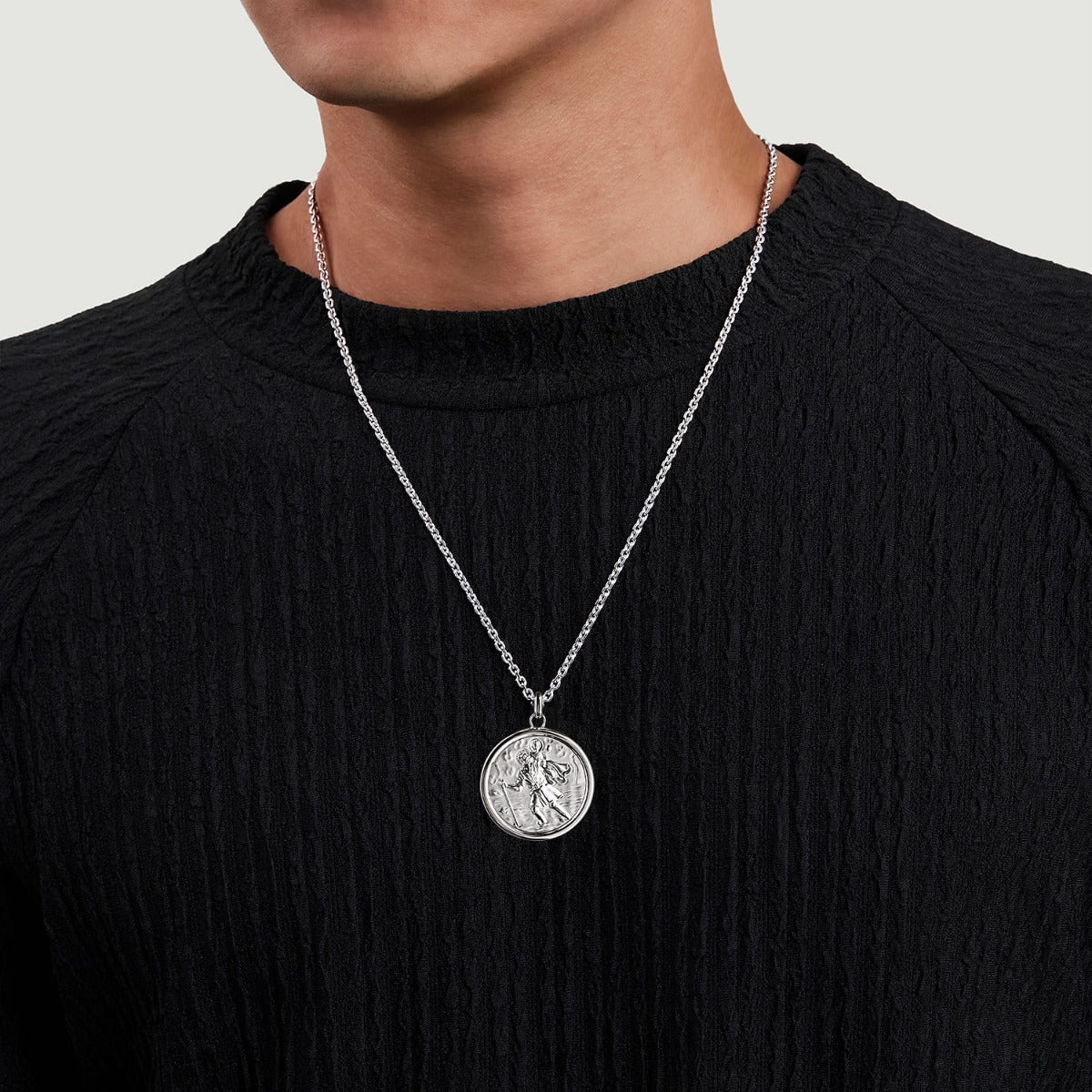 22 Inch 925 Sterling Silver Round St Christopher Protect US Pendant Necklace