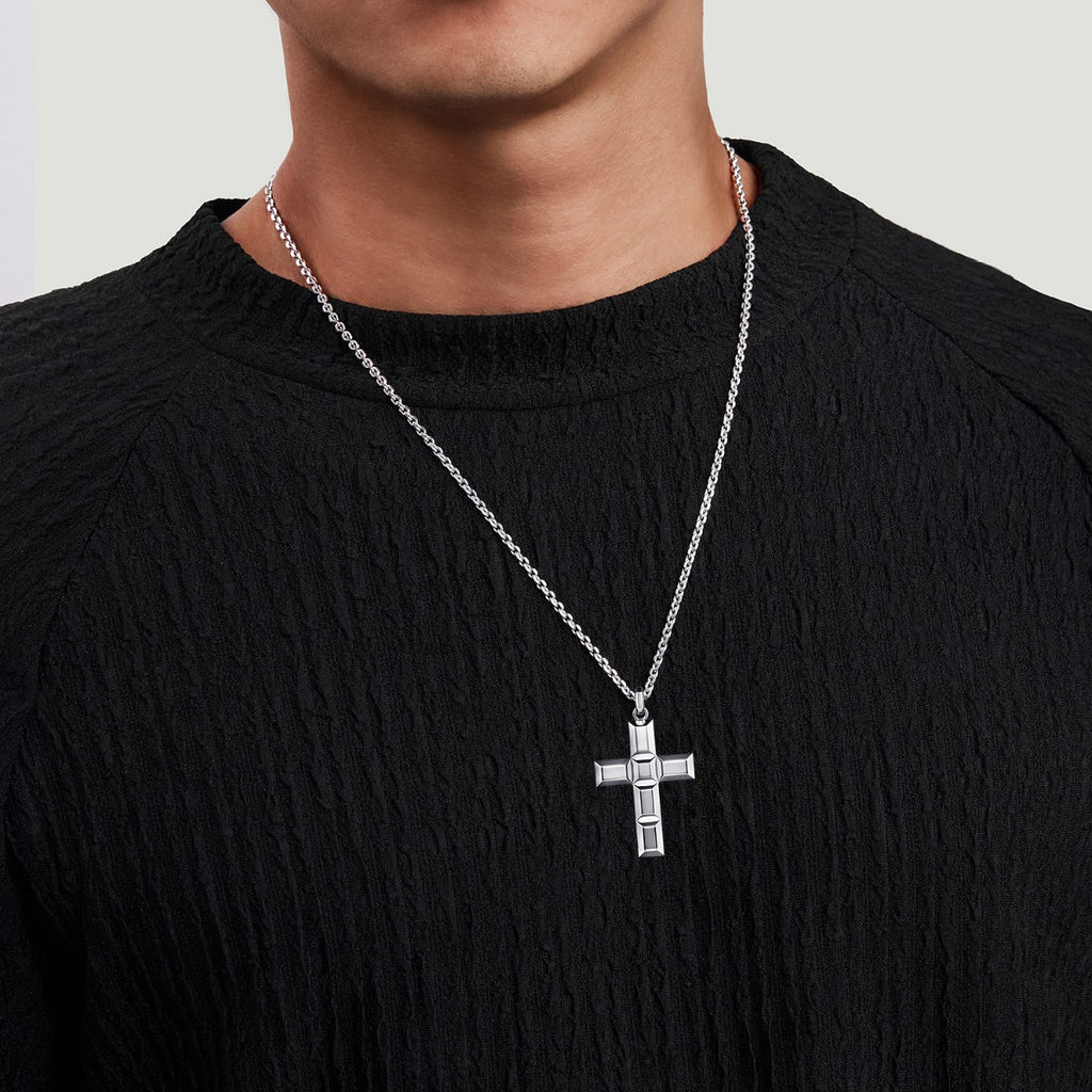 22 Inch 925 Sterling Silver Geometric Cross Pendant Necklace