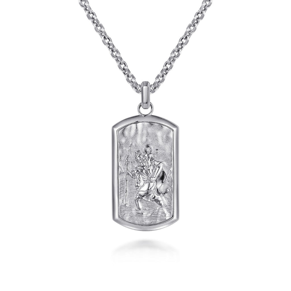 22 Inch 925 Sterling Silver Saint Christopher Dog Tag Pendant Necklace