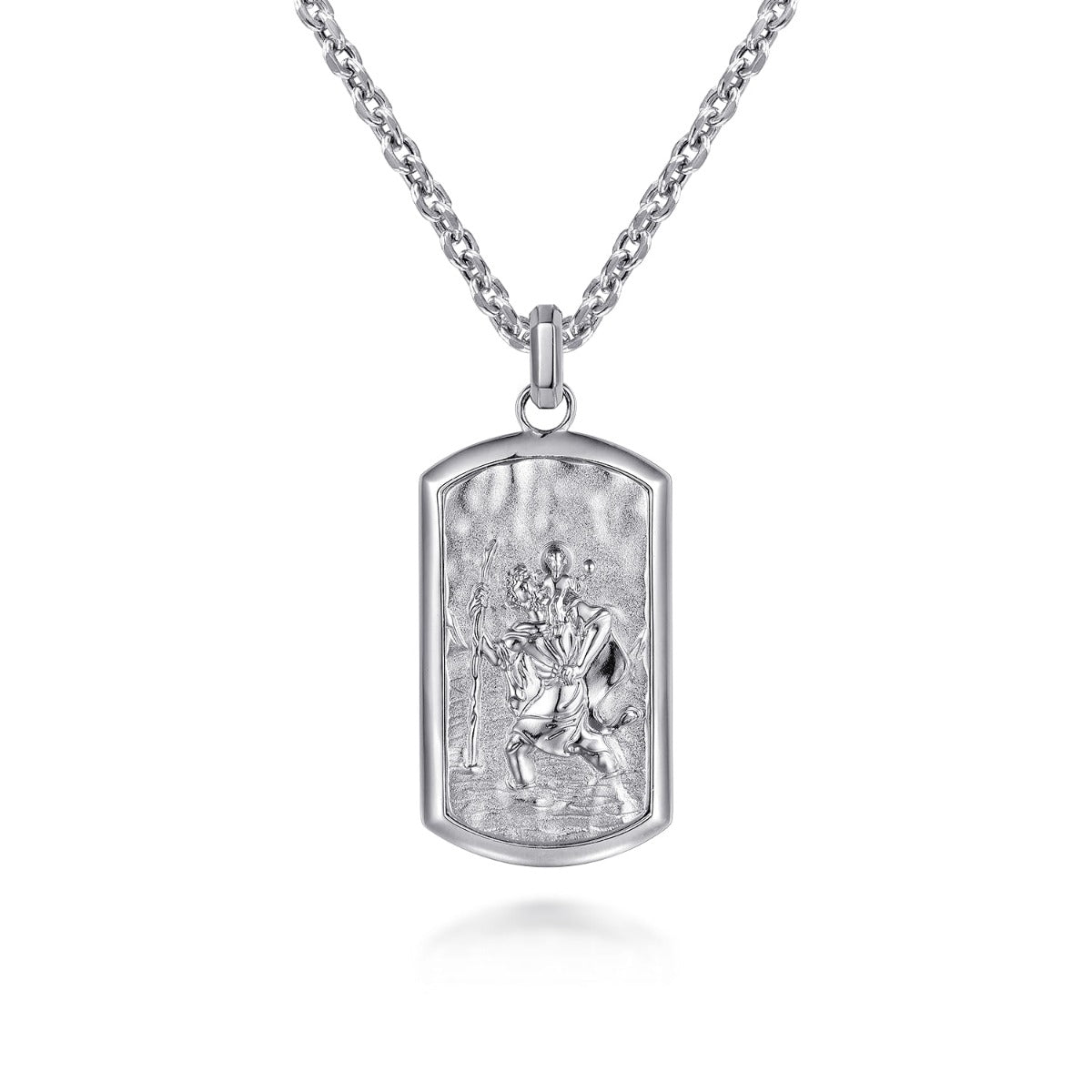 22 Inch 925 Sterling Silver Saint Christopher Dog Tag Pendant Necklace