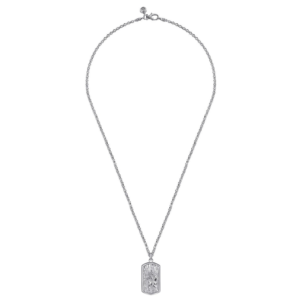 22 Inch 925 Sterling Silver Saint Christopher Dog Tag Pendant Necklace