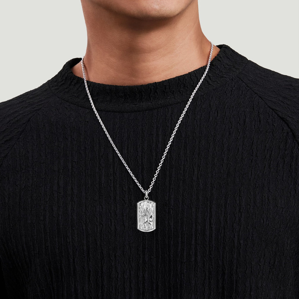 22 Inch 925 Sterling Silver Saint Christopher Dog Tag Pendant Necklace