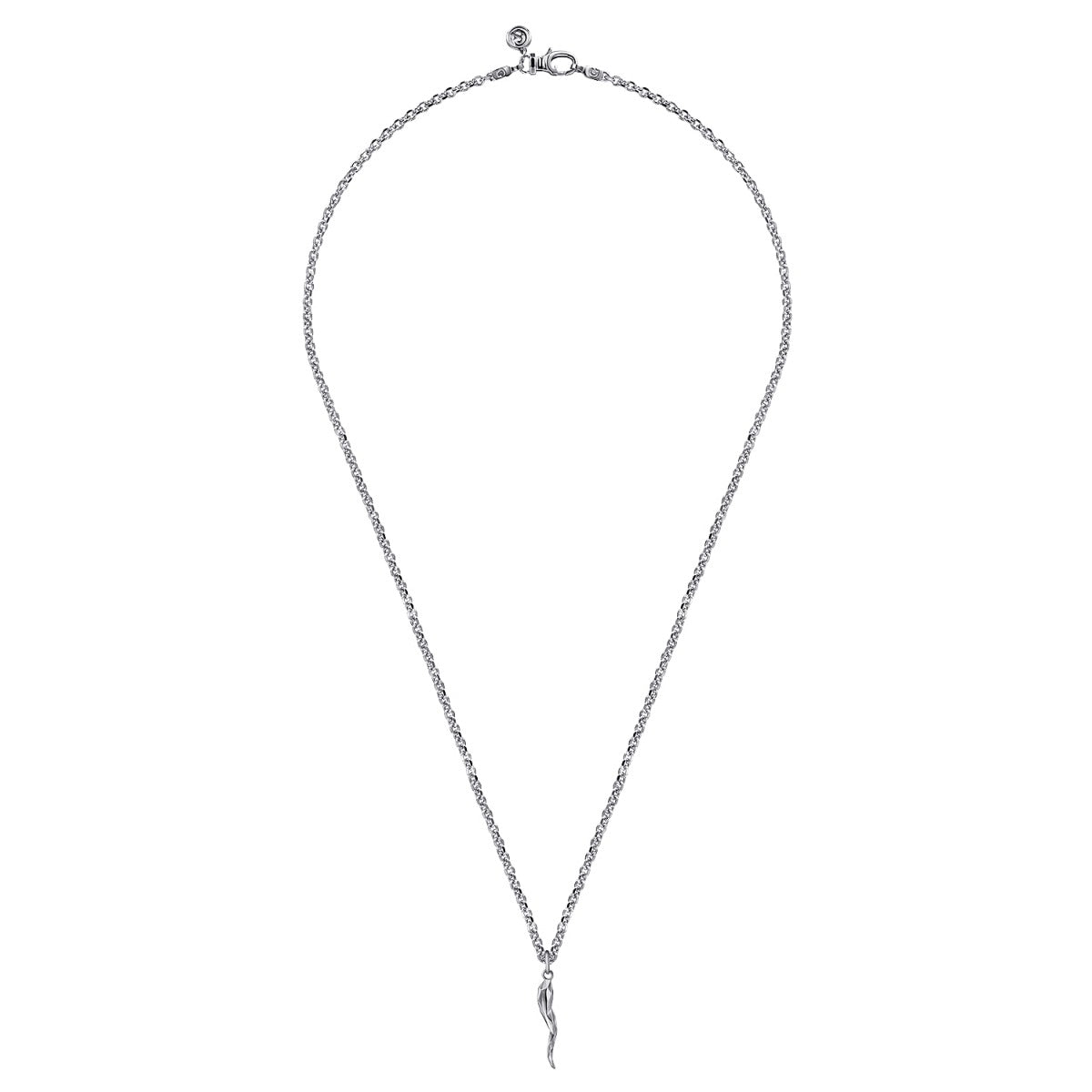 22 Inch 925 Sterling Silver Italian Horn Pendant Necklace