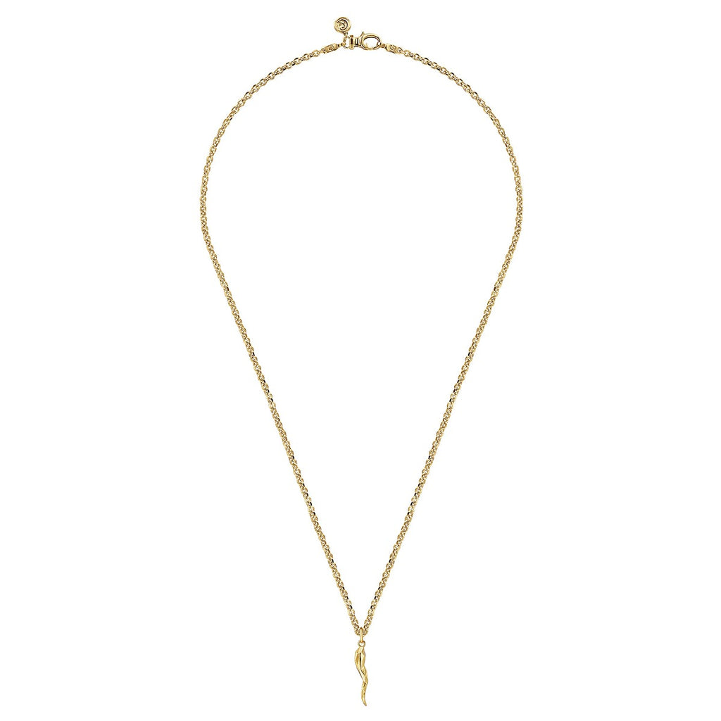 22 Inch 14K Yellow Gold Italian Horn Pendant Necklace