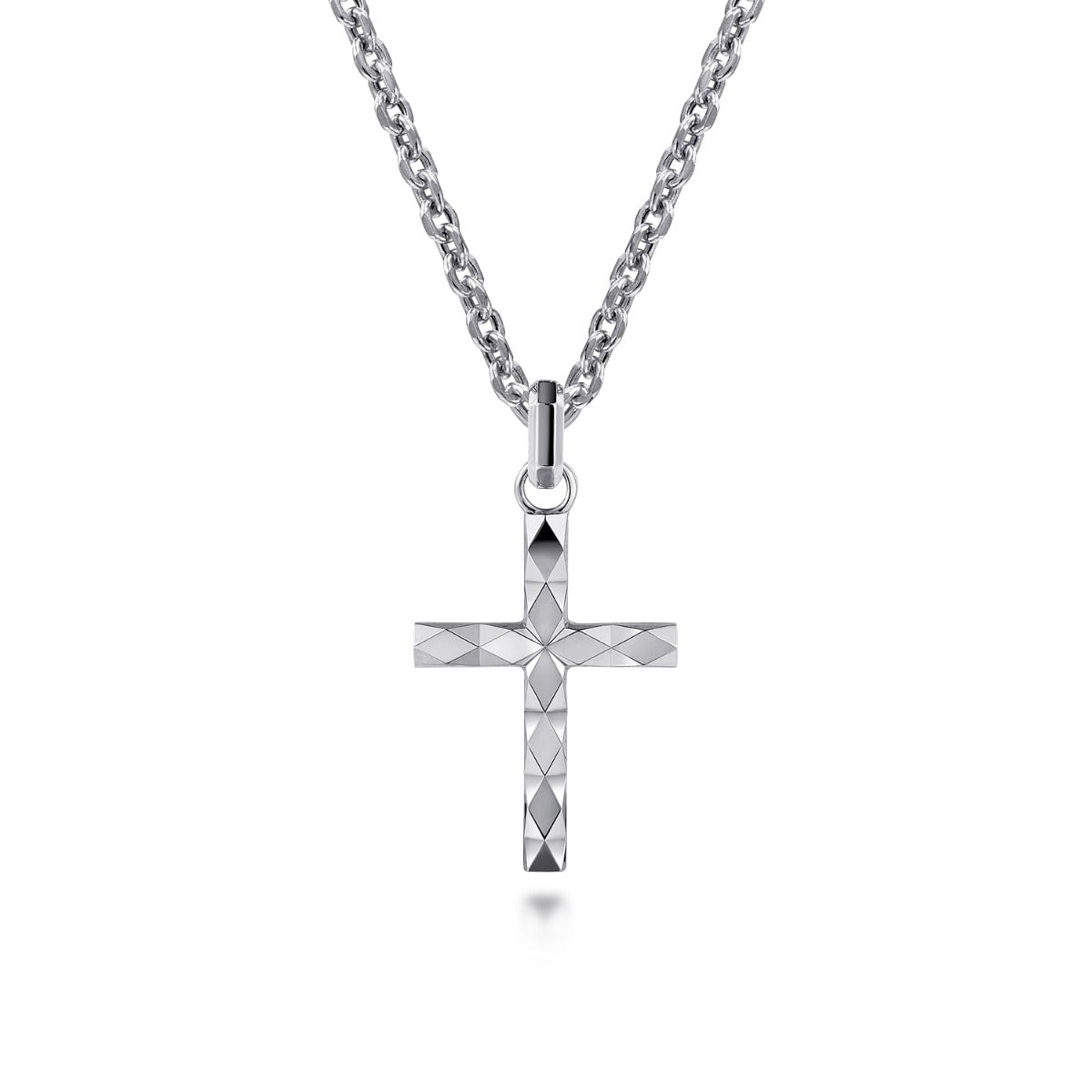 22 Inch 925 Sterling Silver Faceted Cross Pendant Necklace