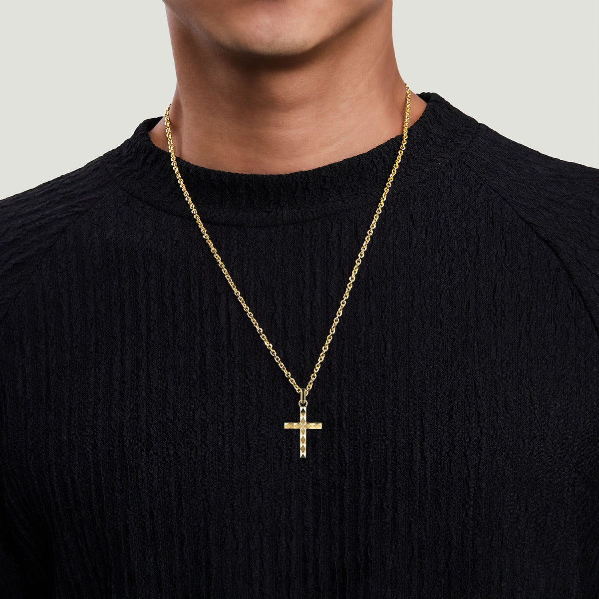 22 Inch 14K Yellow Gold Faceted Cross Pendant Necklace