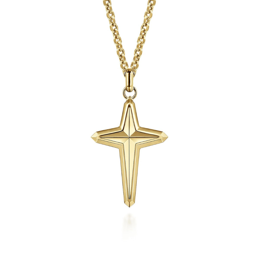 22 Inch 14K Yellow Gold Cross Pendant Necklace
